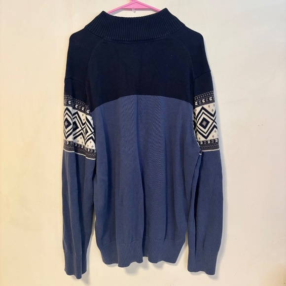 Eddie Bauer Fair Isle Nordic Quarter Zip Sweater Blue Color Block Mens Large - Picture 3 of 4